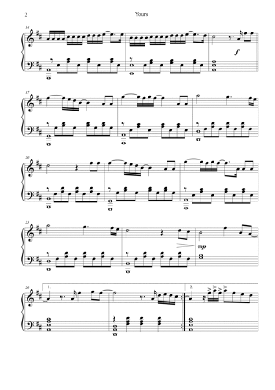 Yours Yours Piano Solo scores gallery preview page 2