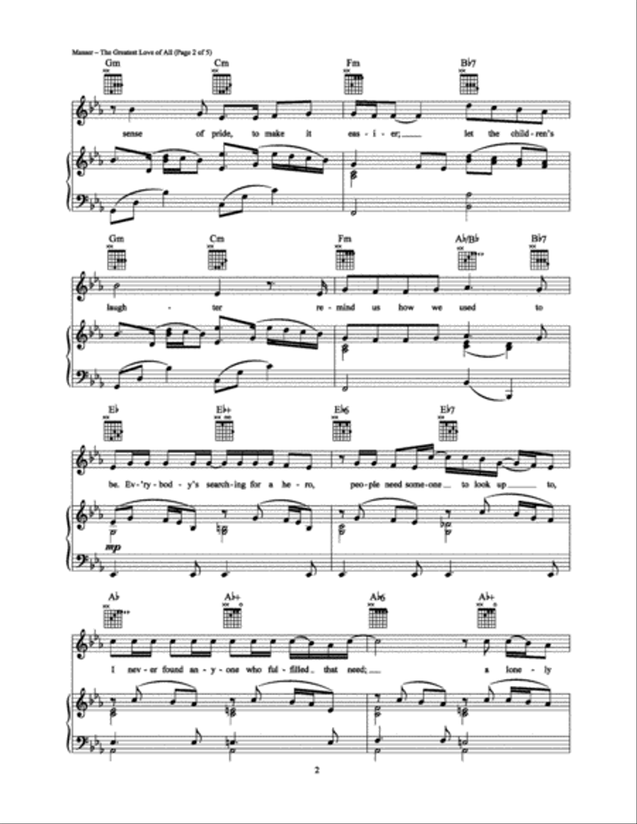 The Greatest Love of All Piano, Vocal, Guitar scores gallery preview page 2