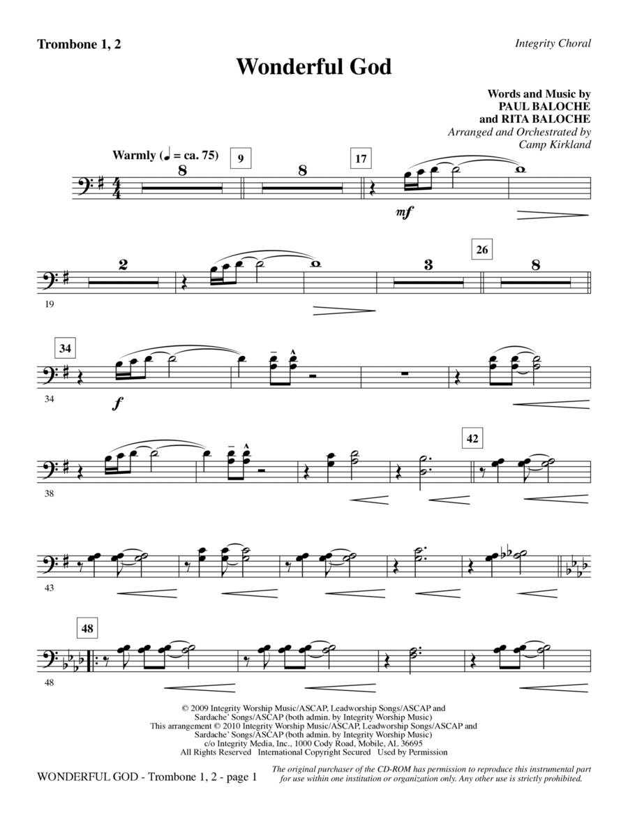Wonderful God - Trombone 1 & 2 Choir scores gallery preview page 1