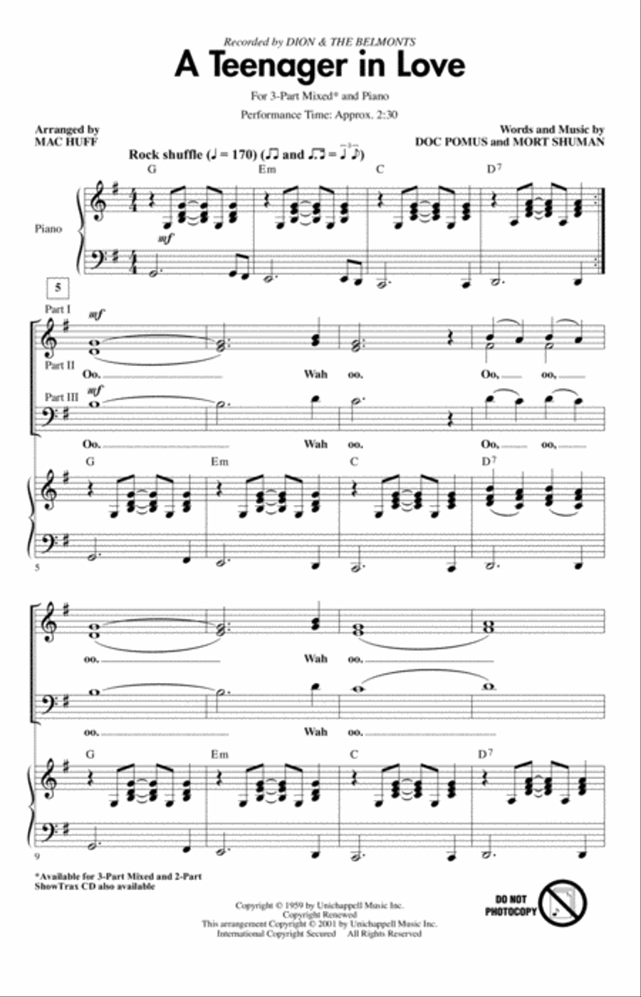 A Teenager In Love (arr. Mac Huff) 3-Part scores gallery preview page 1