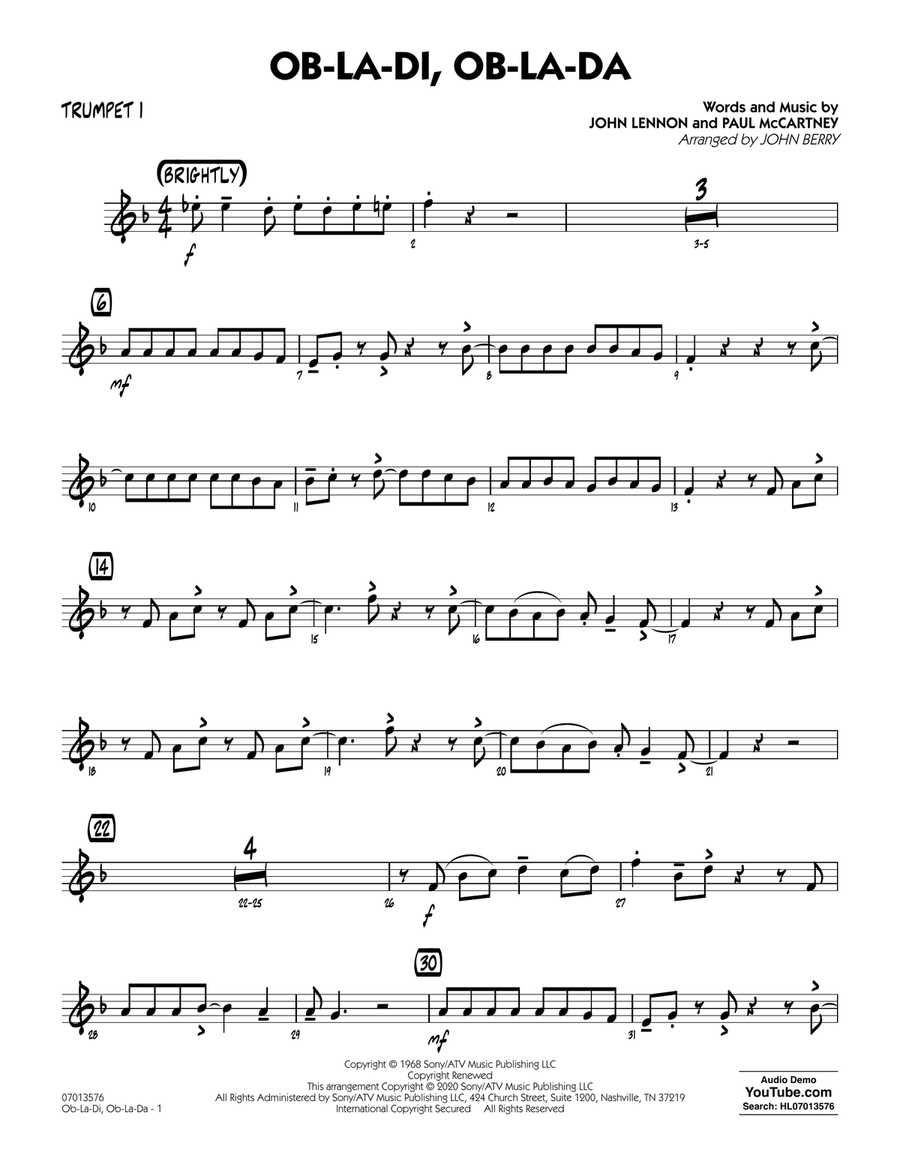 Ob-La-Di, Ob-La-Da (arr. John Berry) - Trumpet 1 Jazz Ensemble scores gallery preview page 1