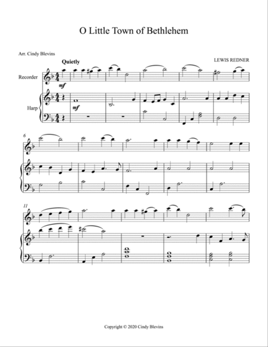 O Little Town Of Bethlehem, Harp and Recorder Recorder scores gallery preview page 2