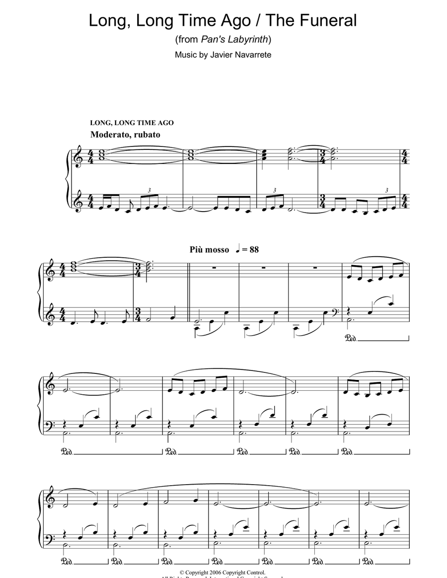 Long, Long Time Ago/The Funeral (from Pan's Labyrinth) Piano Solo scores gallery preview page 1