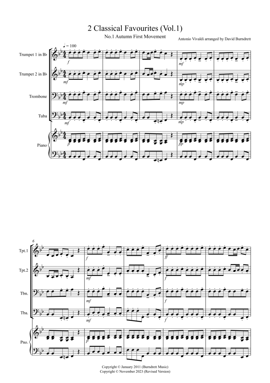 2 Classical Favourites for Brass Quartet (volume one) Brass Quartet scores gallery preview page 1