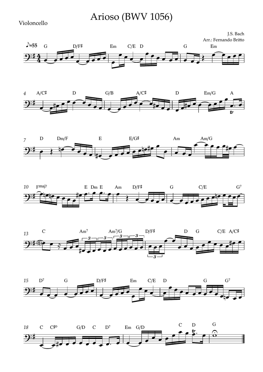 Arioso (J.S. Bach - BWV 1056) for Cello Solo with Chords