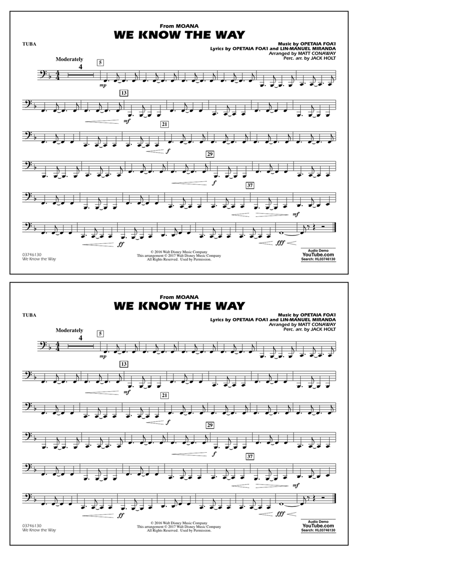We Know the Way (from Moana) (arr. Matt Conaway) - Tuba Marching Band scores gallery preview page 1