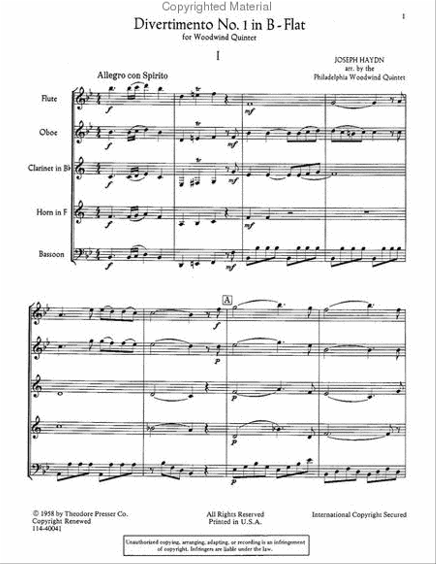 Divertimento - No. 1 in B-Flat Woodwind Quintet scores gallery preview page 2