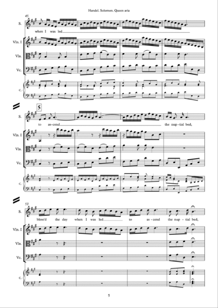 G.F.Handel. Queen Aria from ʺSolomonʺ Oratorio. HWV 67 Small Ensemble scores gallery preview page 5