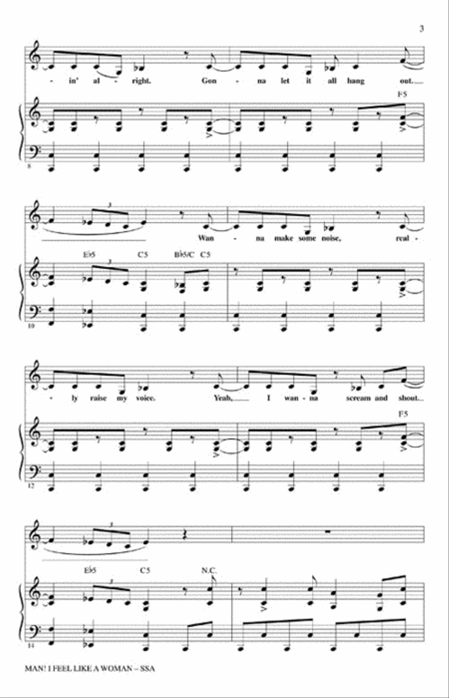 Man! I Feel Like a Woman Show Choir scores gallery preview page 3