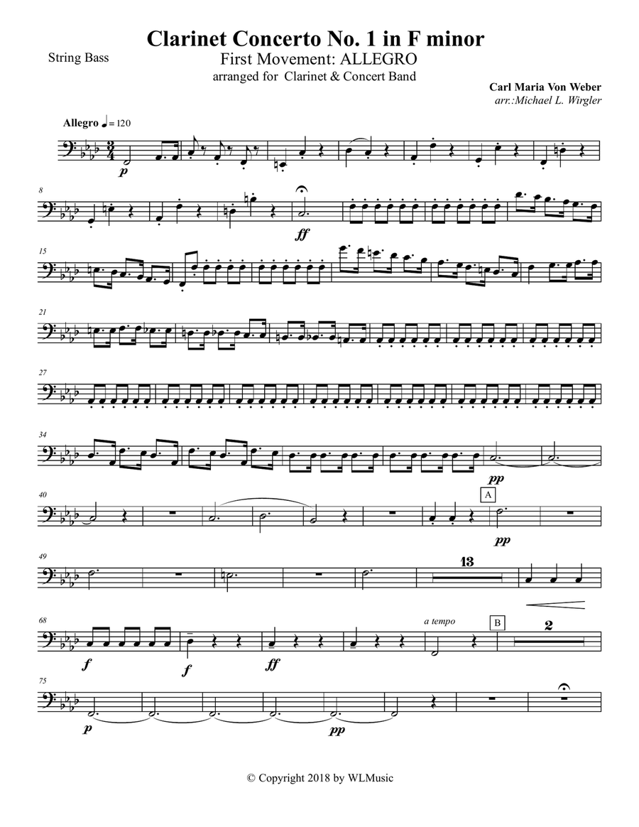 Weber: Concerto for Clarinet No.1 in f minor, Op.73 - First Movement: Allegro Concert Band scores gallery preview page 3