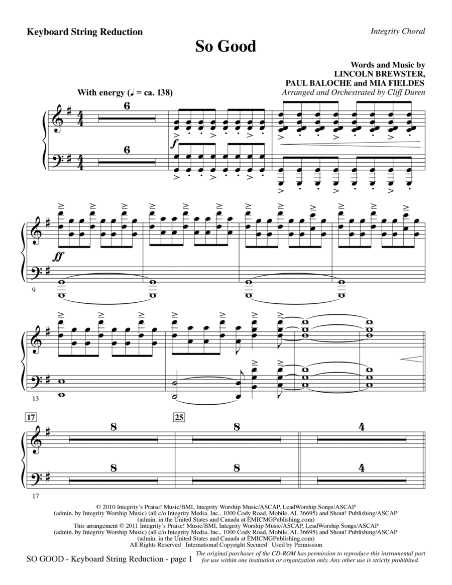 So Good - Keyboard String Reduction Choir scores gallery preview page 1