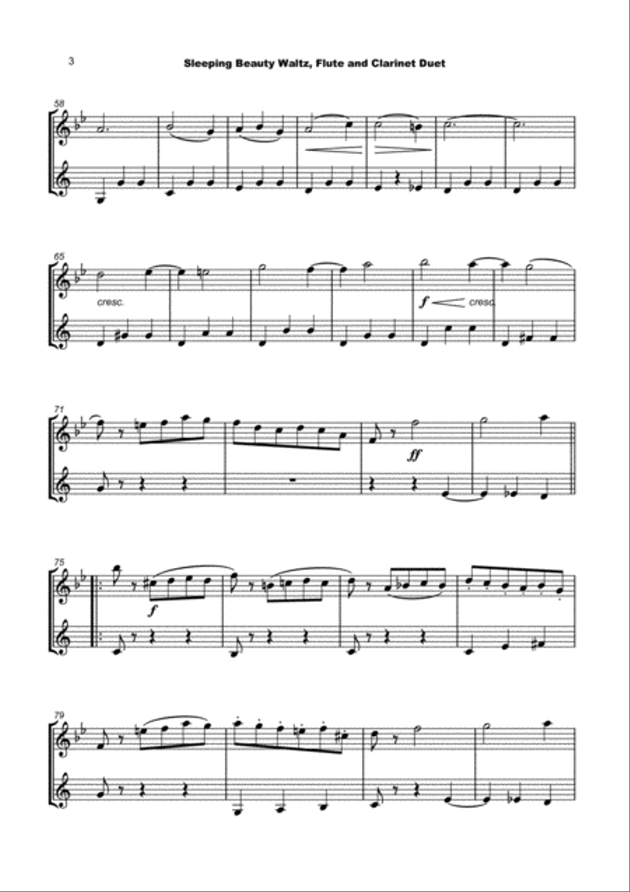 The Sleeping Beauty Waltz by Tchaikovsky, for Flute and Clarinet Duet Woodwind Duet scores gallery preview page 4