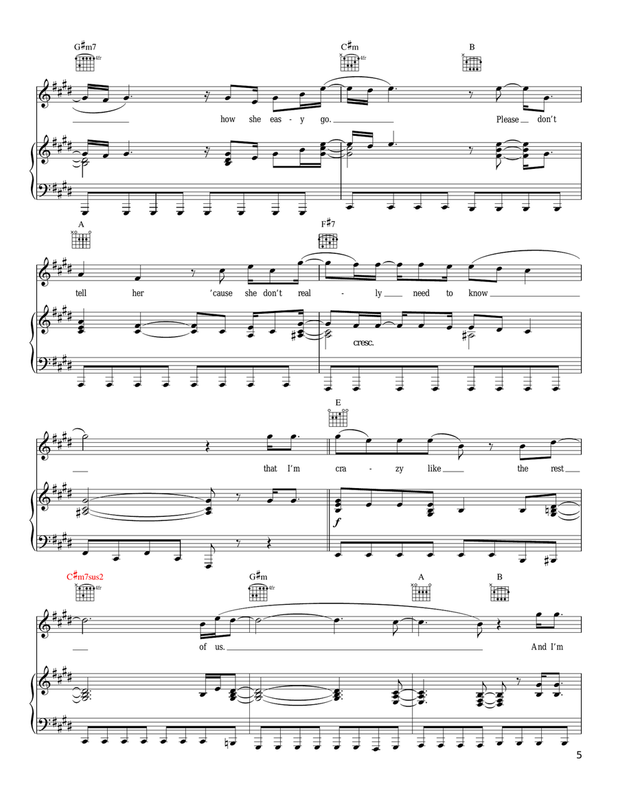 Please Don't Tell Her Piano, Vocal, Guitar scores gallery preview page 5