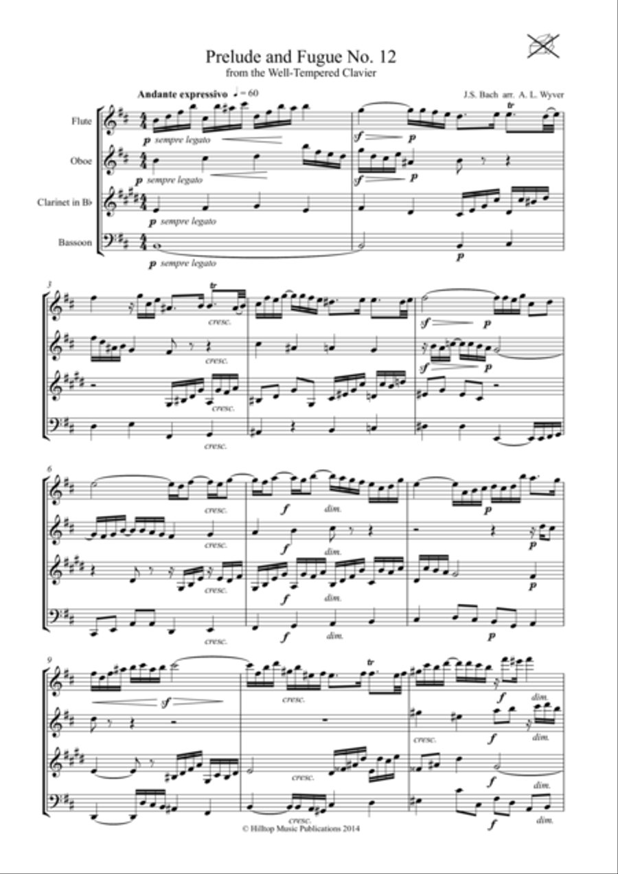 Bach Prelude and Fugue No. 12 arr. Woodwind Quartet Woodwind Quartet scores gallery preview page 1