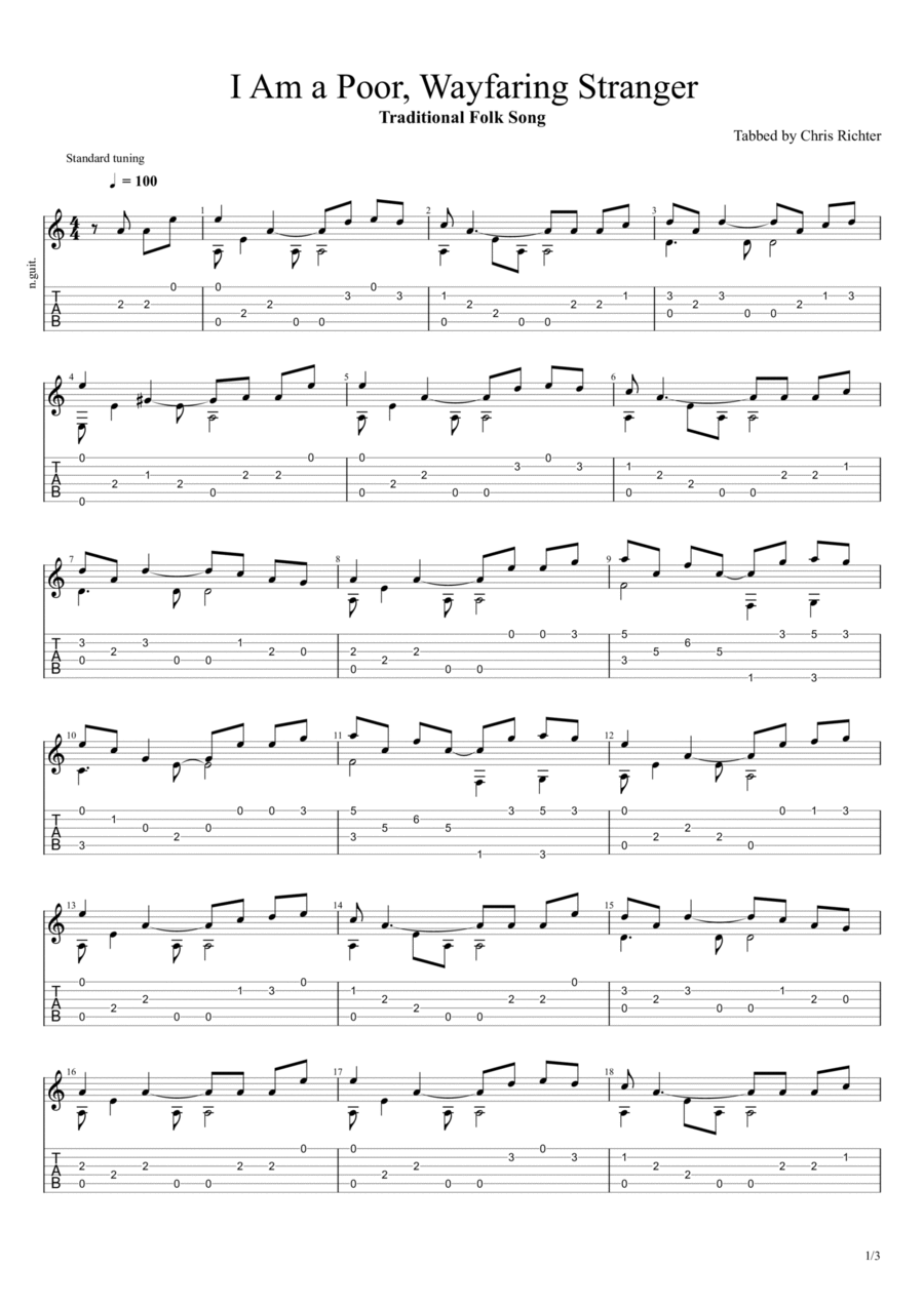 I Am a Poor, Wayfaring Stranger Acoustic Guitar scores gallery preview page 1