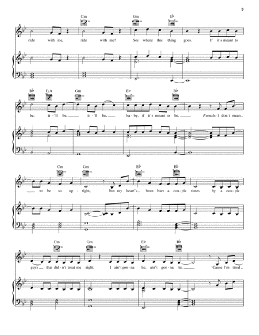 Meant To Be (feat. Florida Georgia Line) Piano, Vocal, Guitar scores gallery preview page 3