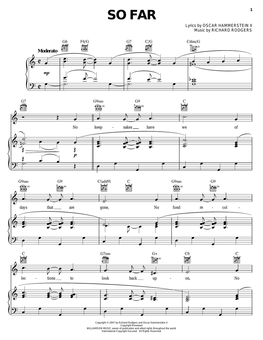 So Far Piano, Vocal, Guitar scores gallery preview page 1