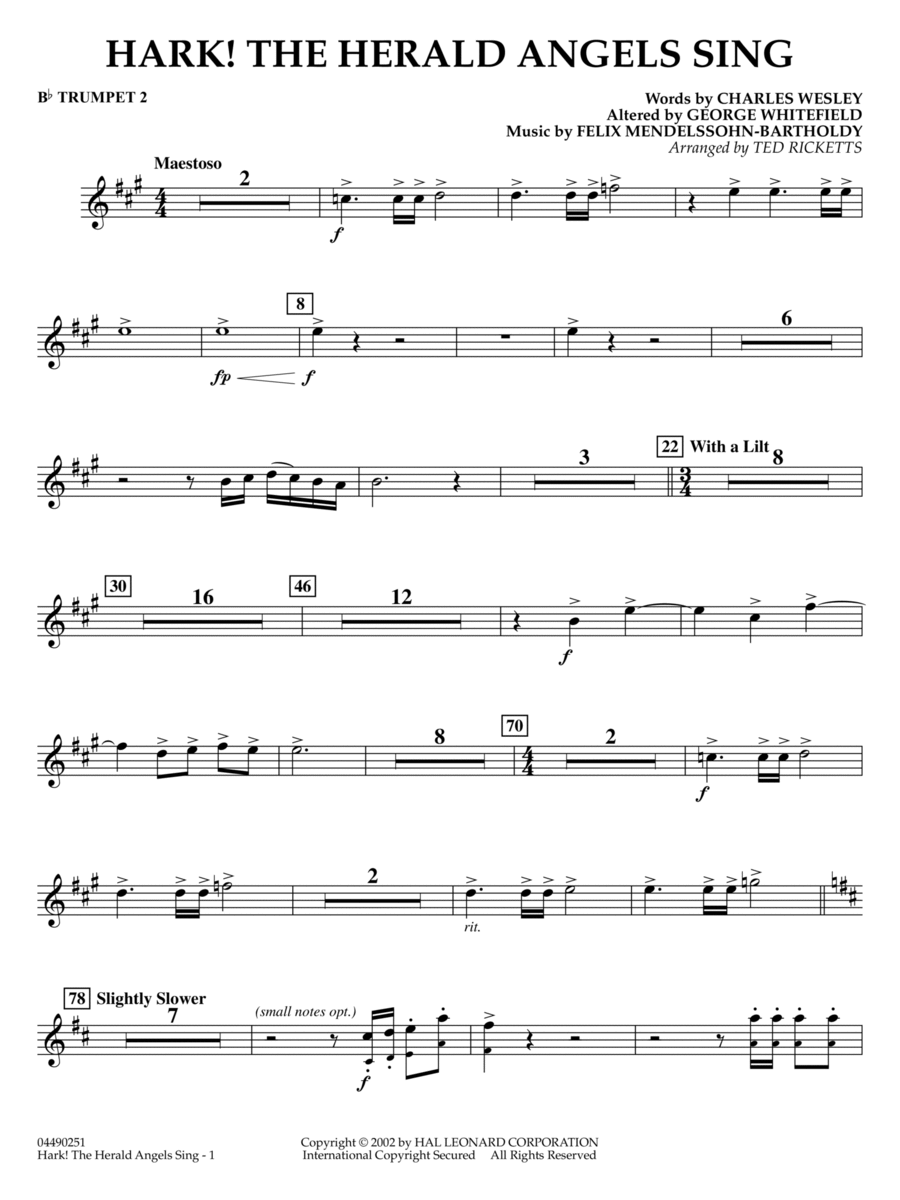 Hark! The Herald Angels Sing (arr. Ted Ricketts) - F Horn 3 & 4 Full Orchestra scores gallery preview page 1