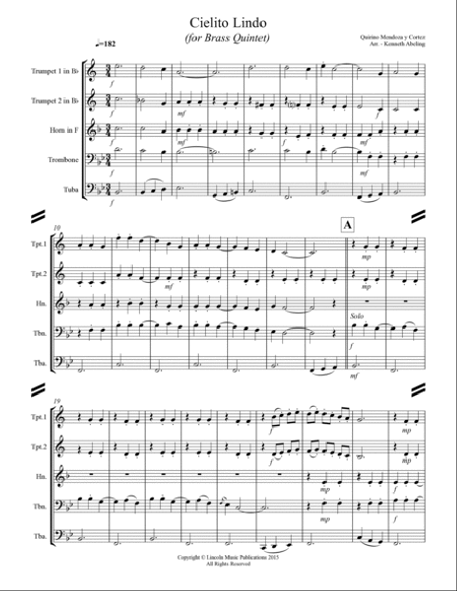 Cielito lindo (for Brass Quintet) Cielito lindo (for Brass Quintet) Brass Quintet scores gallery preview page 2