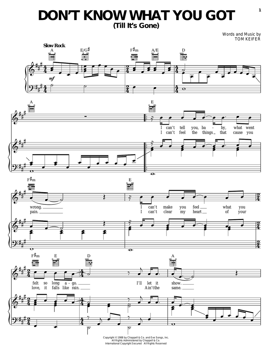 Don't Know What You Got (Till It's Gone) Piano, Vocal, Guitar scores gallery preview page 1