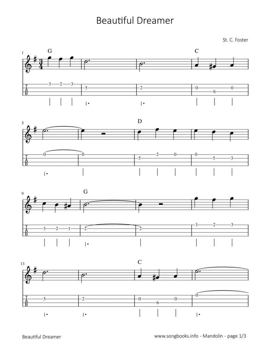 Beautiful Dreamer Mandolin scores gallery preview page 1