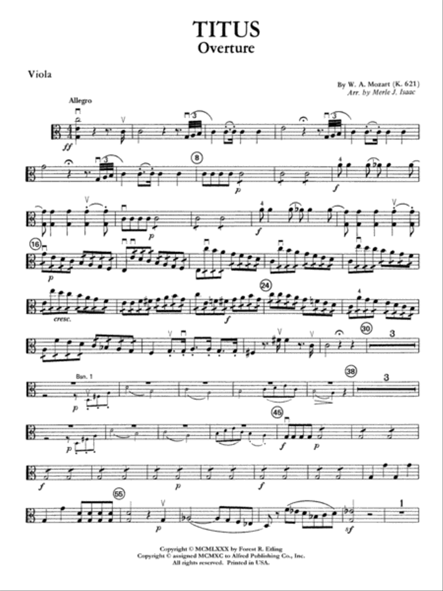 Titus Overture: Viola Full Orchestra scores gallery preview page 1