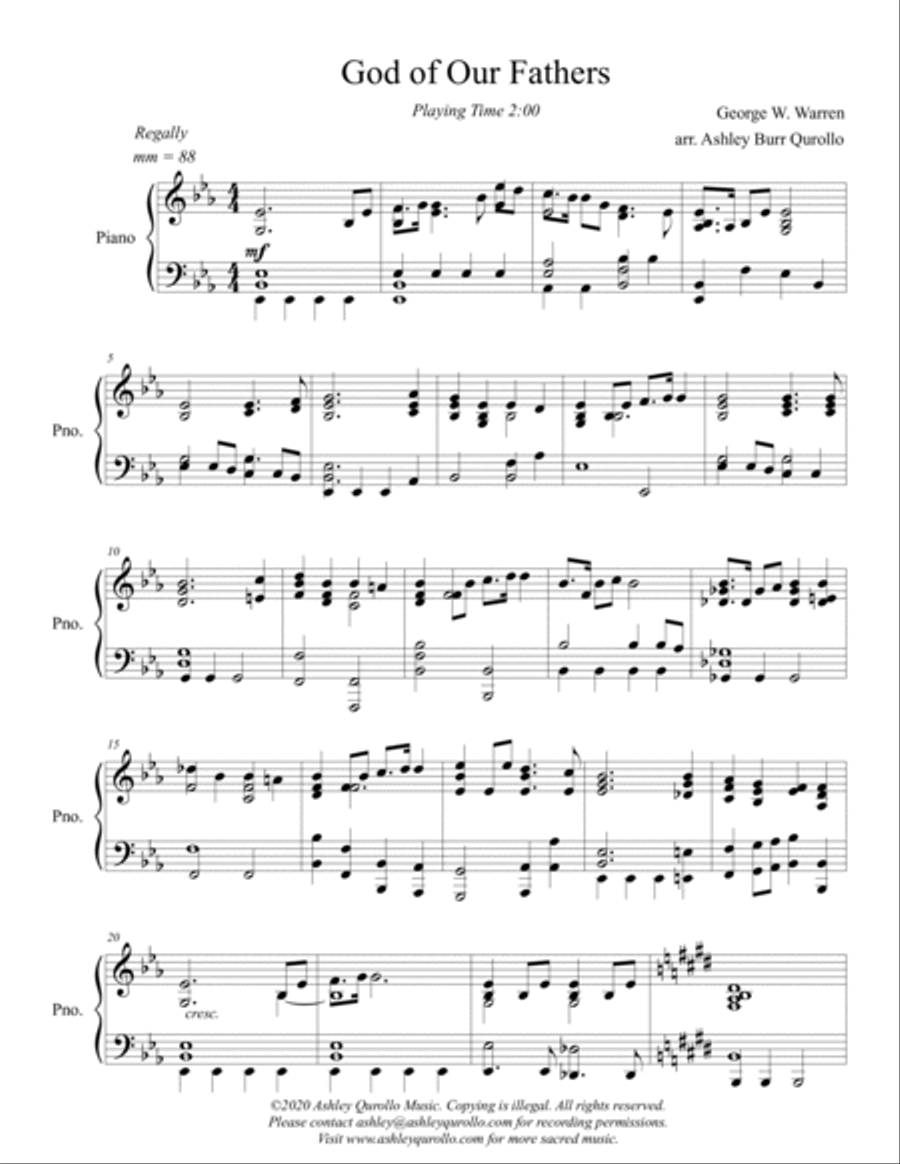 God of Our Fathers, intermediate piano solo