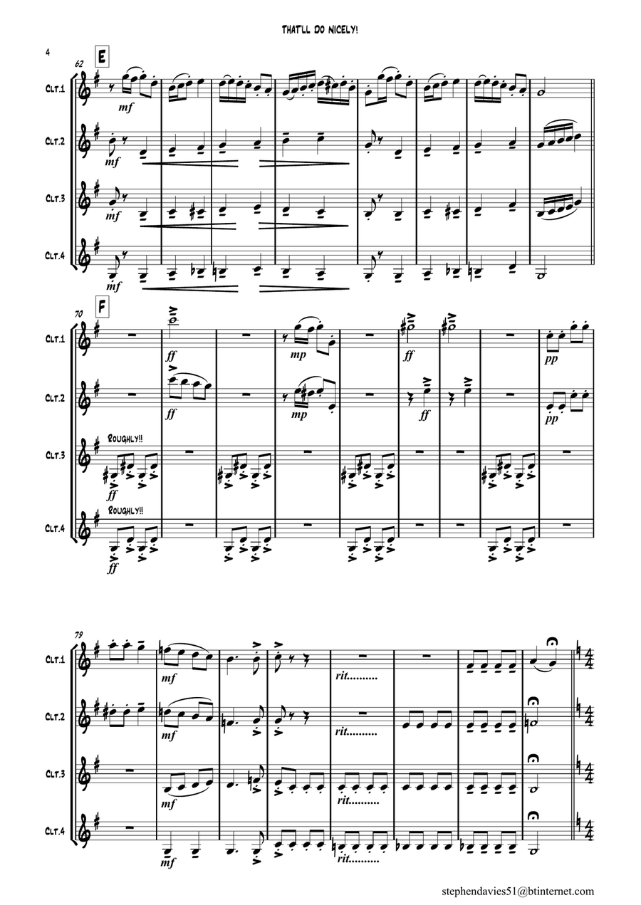 'That'll Do Nicely!' Clarinet Quartet by Stephen Davies. Clarinet Quartet scores gallery preview page 4