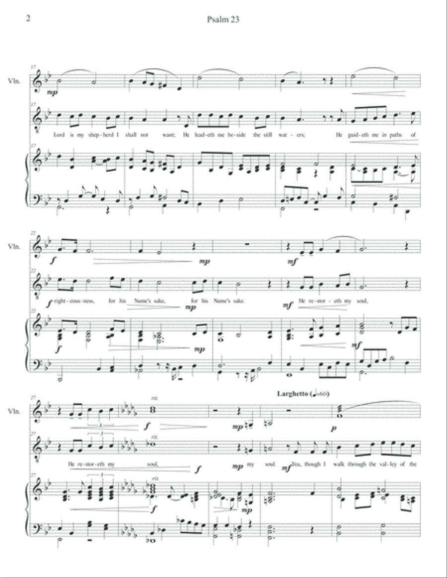 Psalm 23 - for Voice with Piano, and Violin or Flute Obbligato Flute scores gallery preview page 3