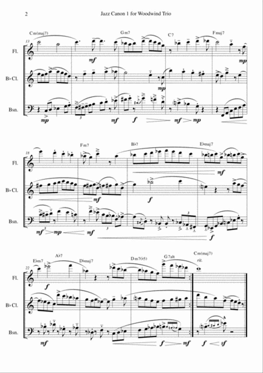 Jazz Canon 1 for Woodwind Trio Woodwind Trio scores gallery preview page 2