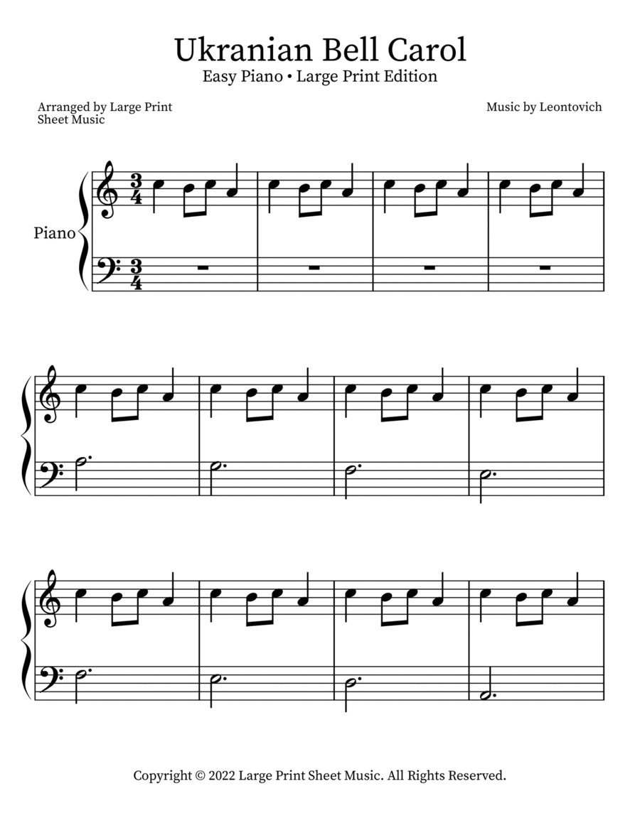 Ukranian Bell Carol Easy Piano scores gallery preview page 1
