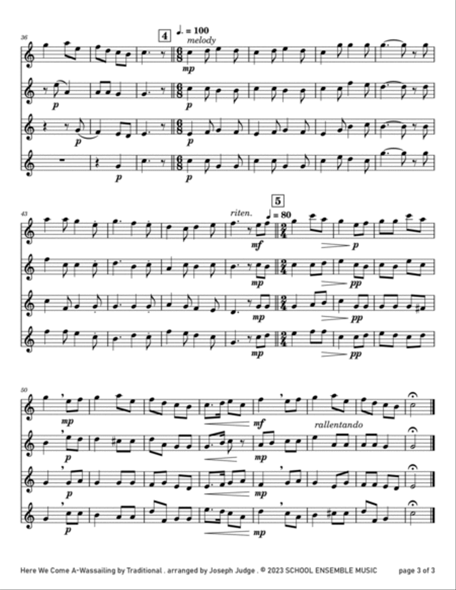 Here We Come A-Wassailing for Clarinet Quartet in Schools Clarinet Quartet scores gallery preview page 3