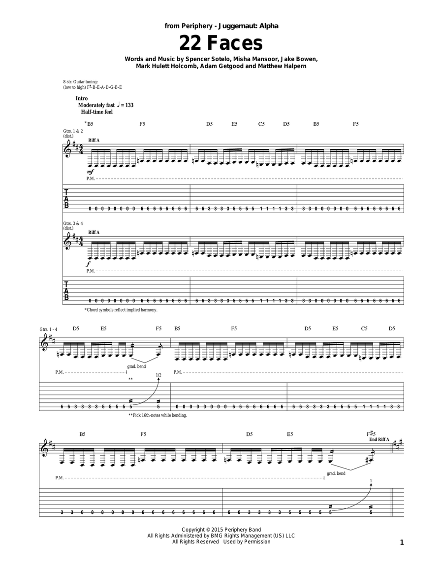 22 Faces 22 Faces Acoustic Guitar scores gallery preview page 1