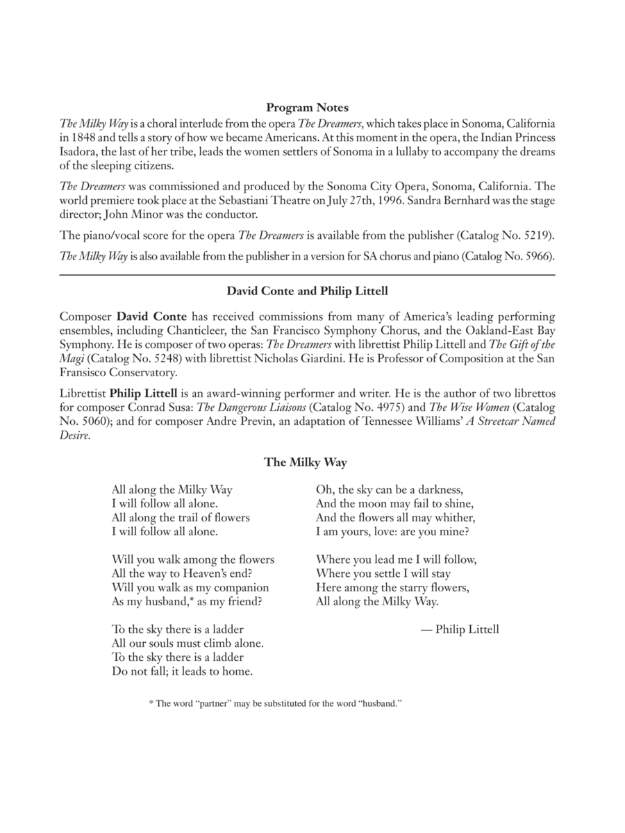 The Milky Way from The Dreamers High Voice scores gallery preview page 1