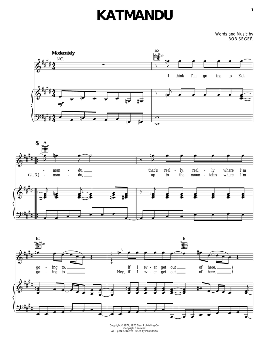 Katmandu Piano, Vocal, Guitar scores gallery preview page 1