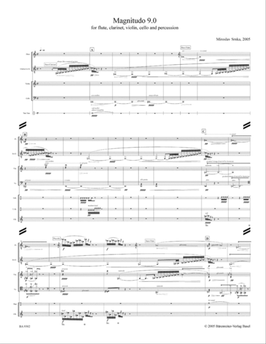 Magnitudo 9,0 for Flute, Clarinet, Violin, Violoncello, Percussion Clarinet scores gallery preview page 2
