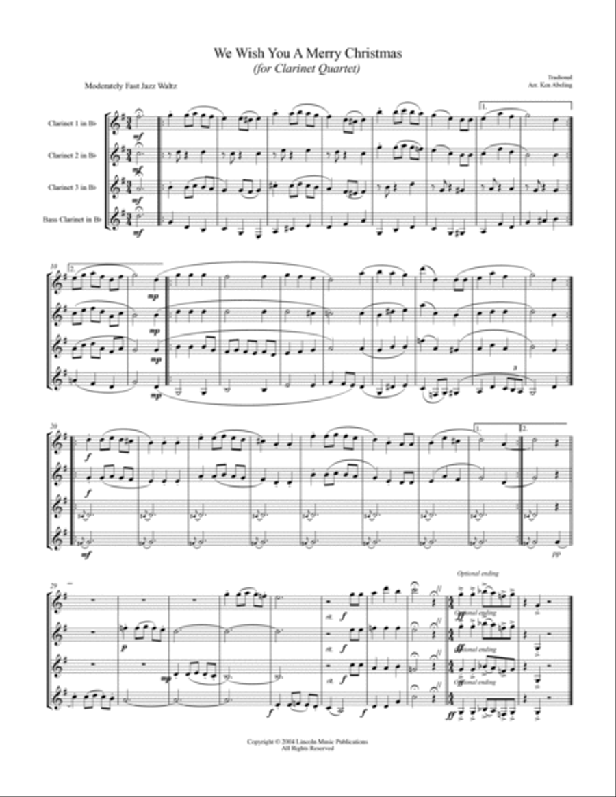 We Wish You a Merry Christmas (for Clarinet Quartet) We Wish You a Merry Christmas (for Clarinet Quartet) Clarinet Quartet scores gallery preview page 2