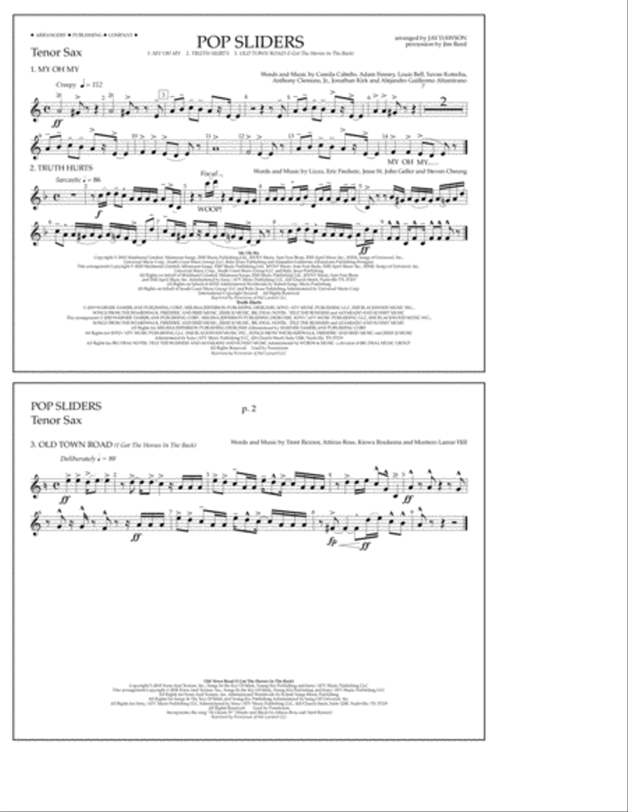 Pop Sliders - Tenor Sax Marching Band scores gallery preview page 1