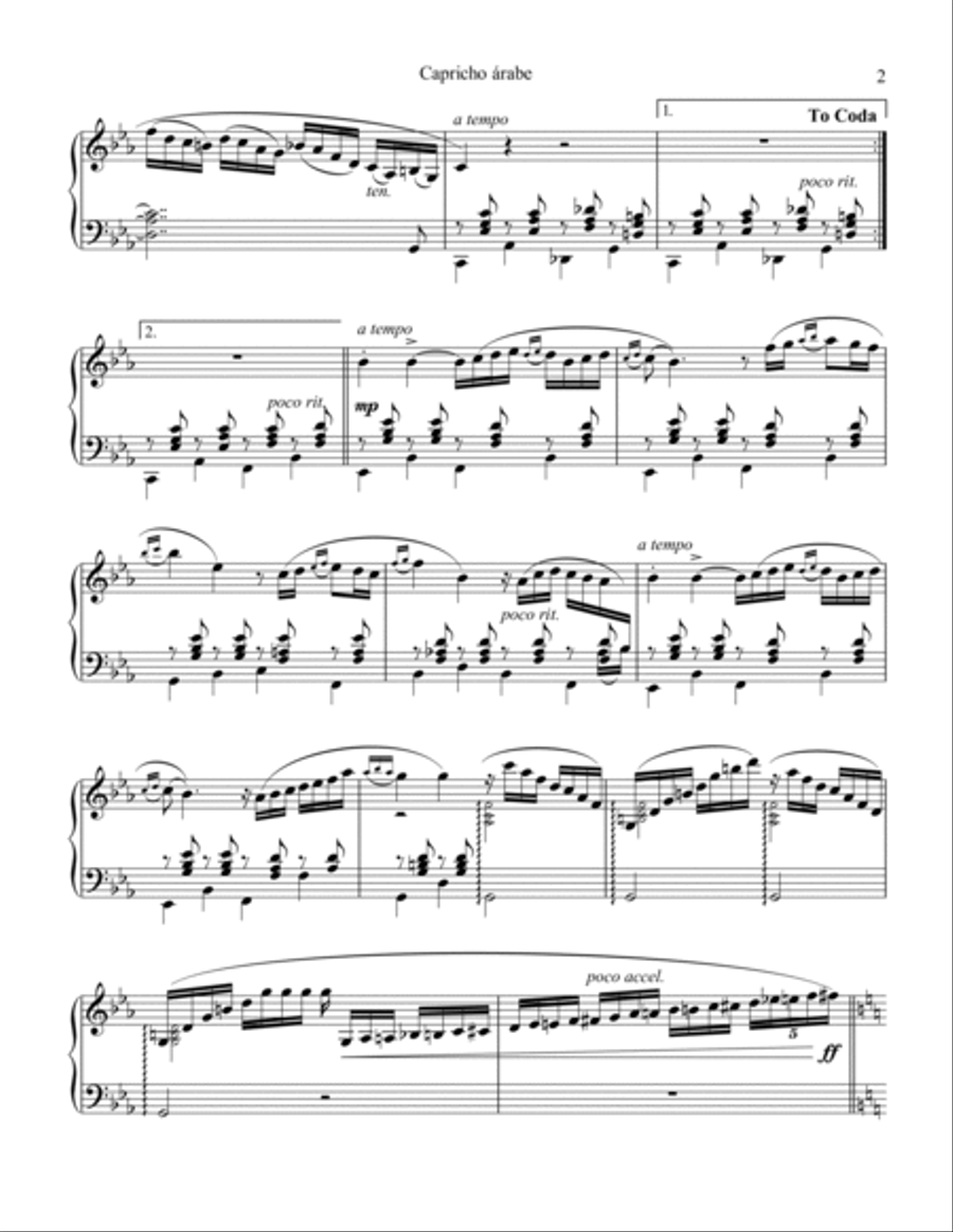Capricho arabe/Capricho árabe for piano solo Piano Solo scores gallery preview page 2