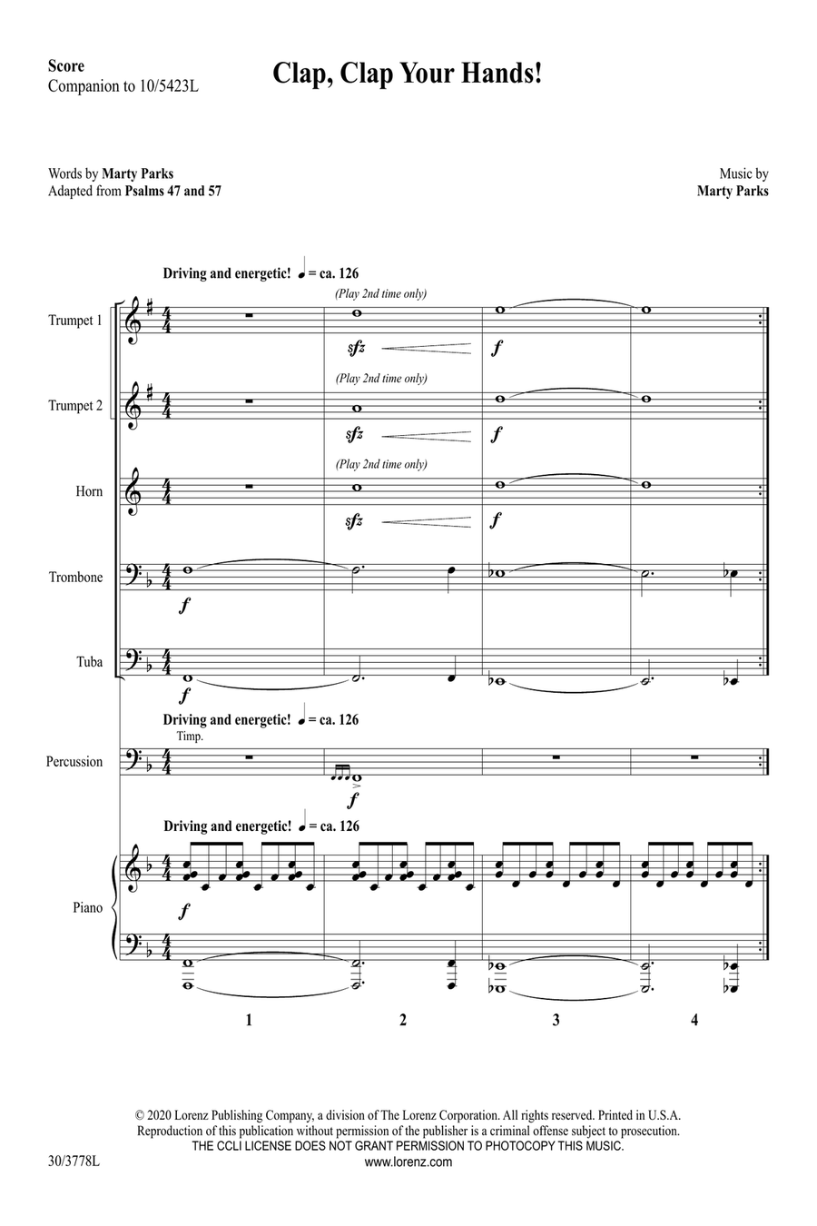 Clap, Clap Your Hands! - Brass Quintet Score and Parts (Digital Download) Brass Quintet scores gallery preview page 3