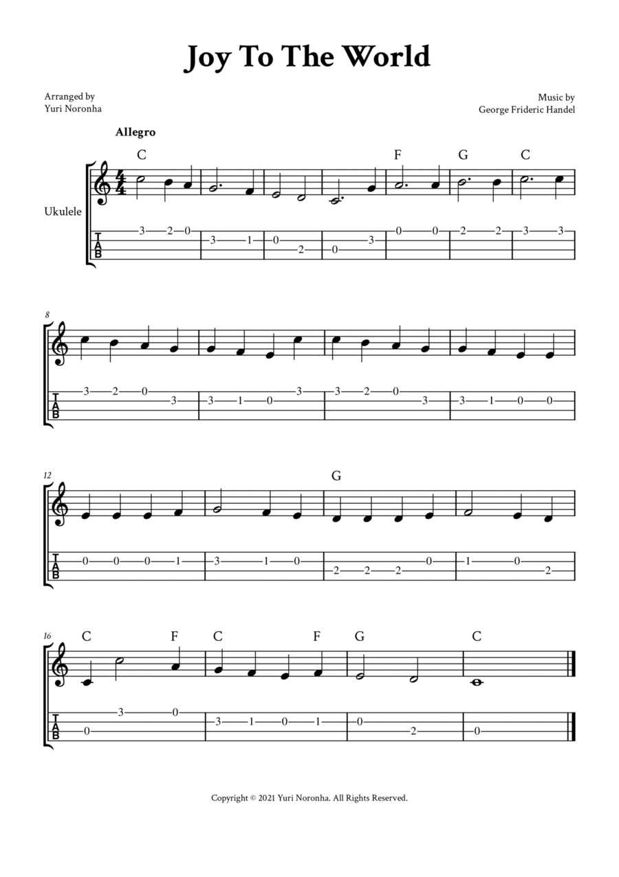 Joy To The World - For Ukulele (With TAB) Joy To The World - For Ukulele (With TAB) Ukulele scores gallery preview page 1