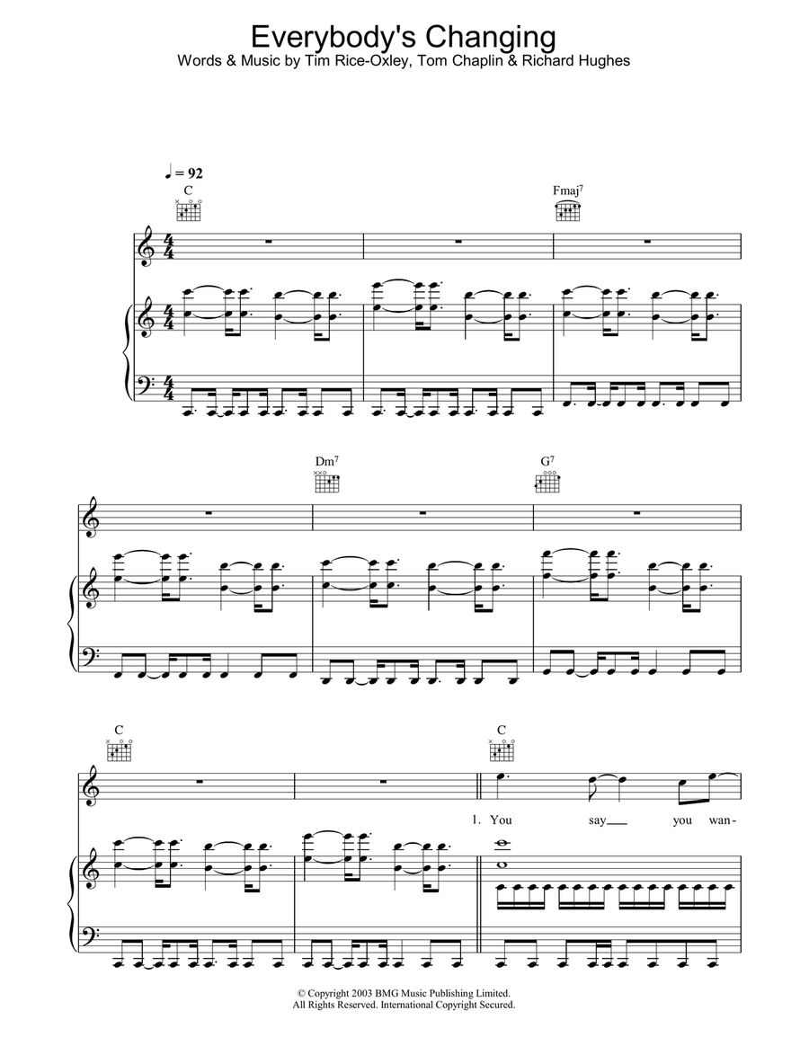Everybody's Changing Piano, Vocal, Guitar scores gallery preview page 1