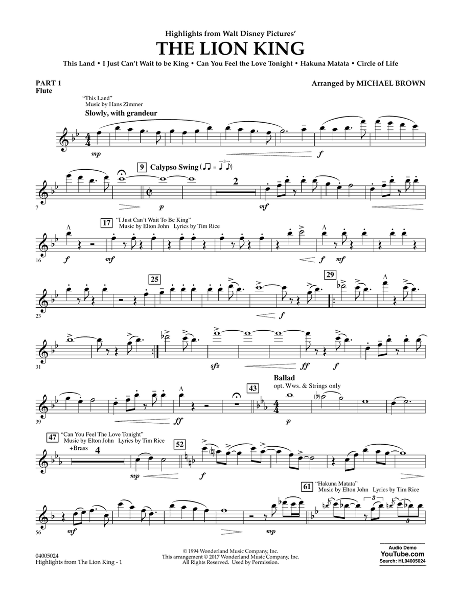 Highlights from The Lion King - Pt.1 - Flute