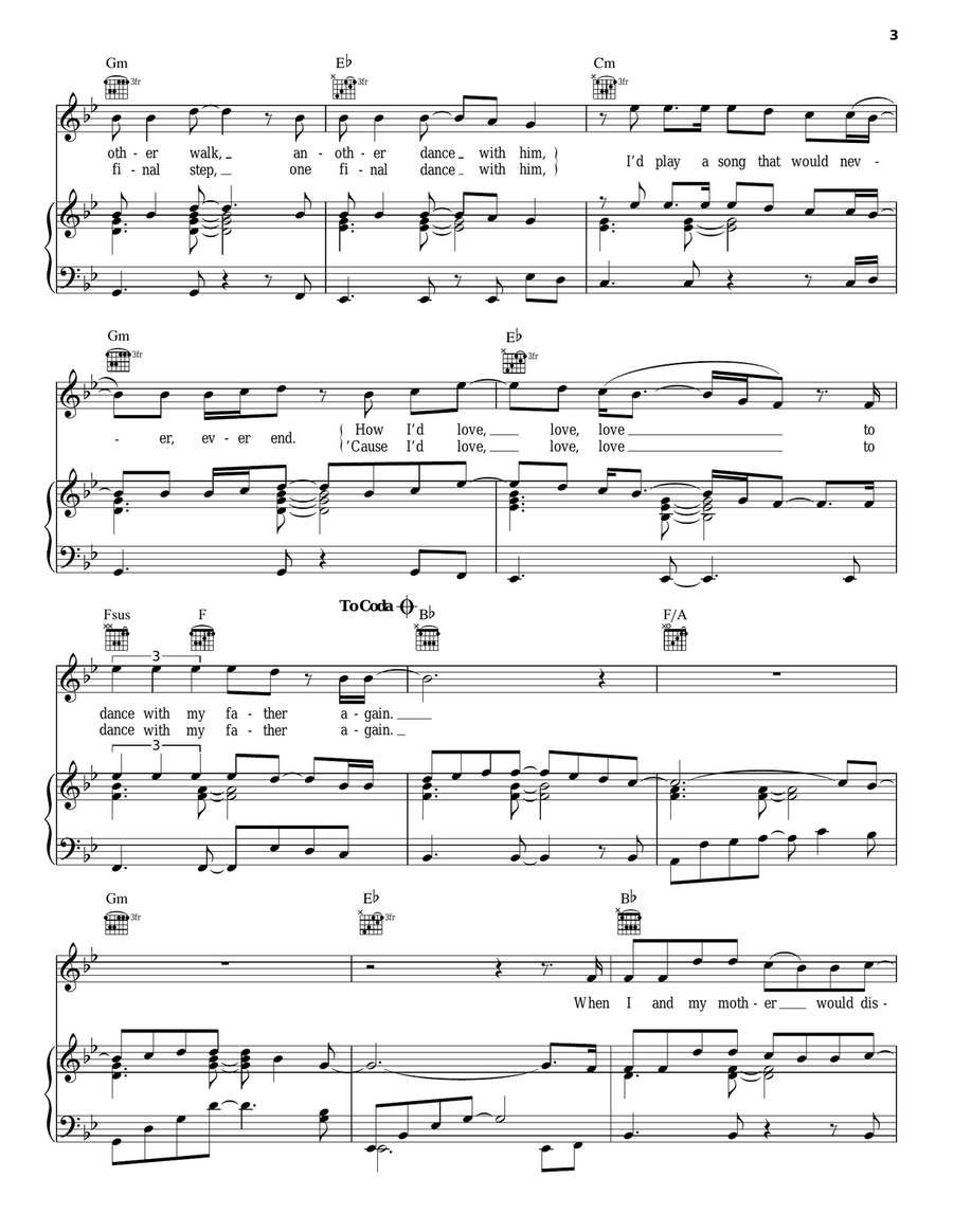 Dance With My Father Piano, Vocal, Guitar scores gallery preview page 3