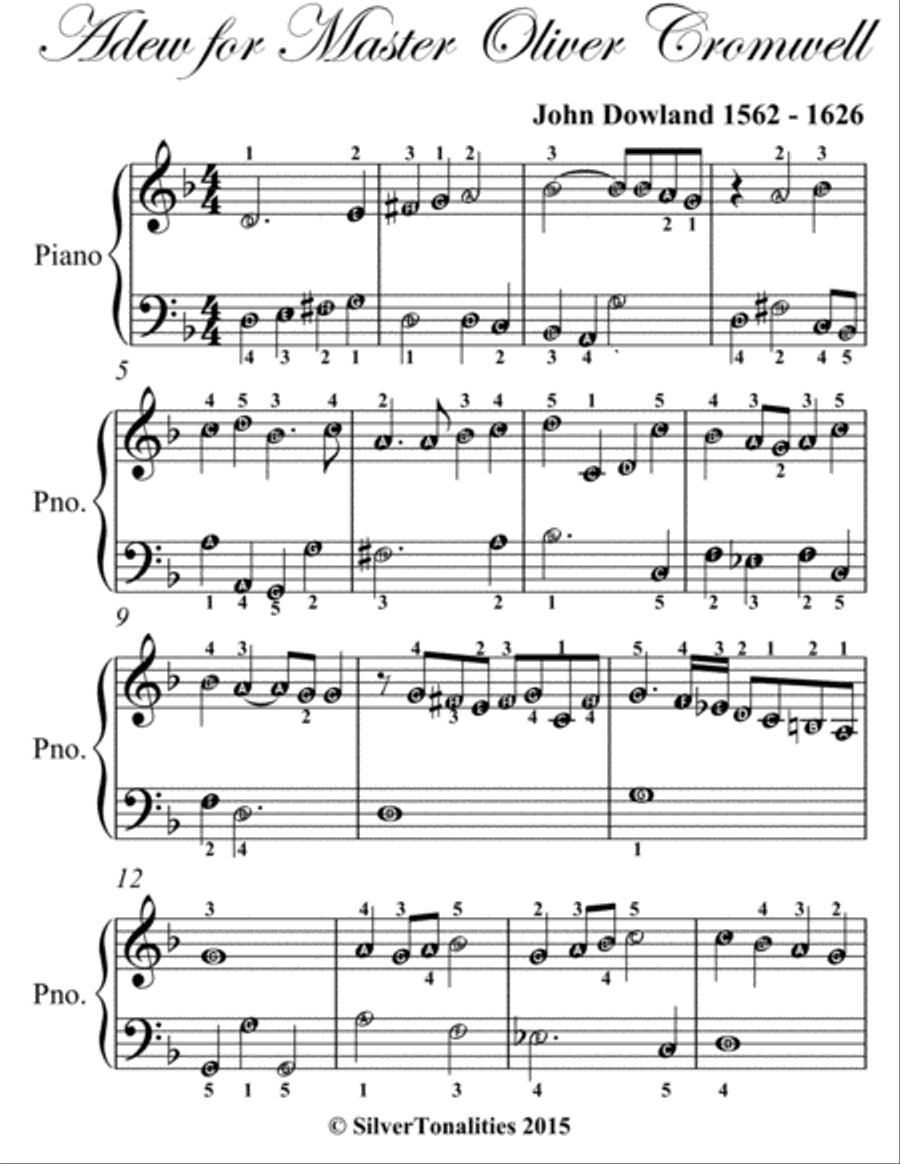 Adew for Master Oliver Cromwell Easy Piano Sheet Music Easy Piano scores gallery preview page 2