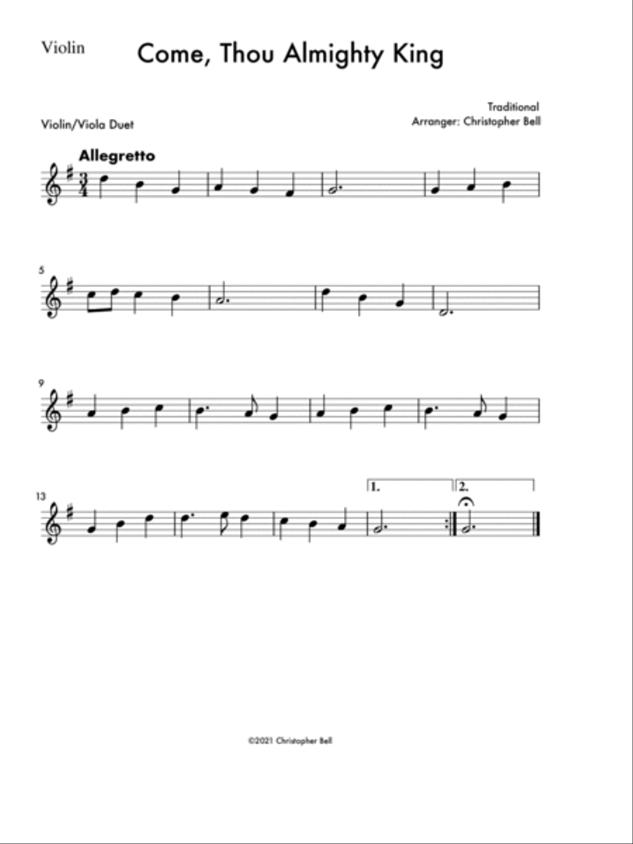Come, Thou Almighty King - Easy Violin/Viola Duet String Duet scores gallery preview page 2