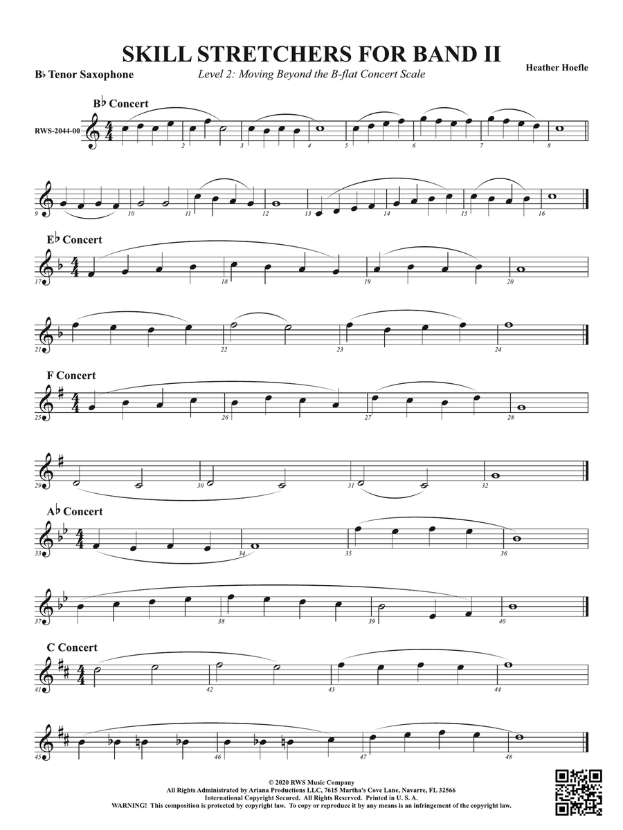 Skill Stretchers for Band II - Level 2: Moving Beyond the B-flat Concert Scale: B-flat Tenor Saxophone Tenor Saxophone scores gallery preview page 1