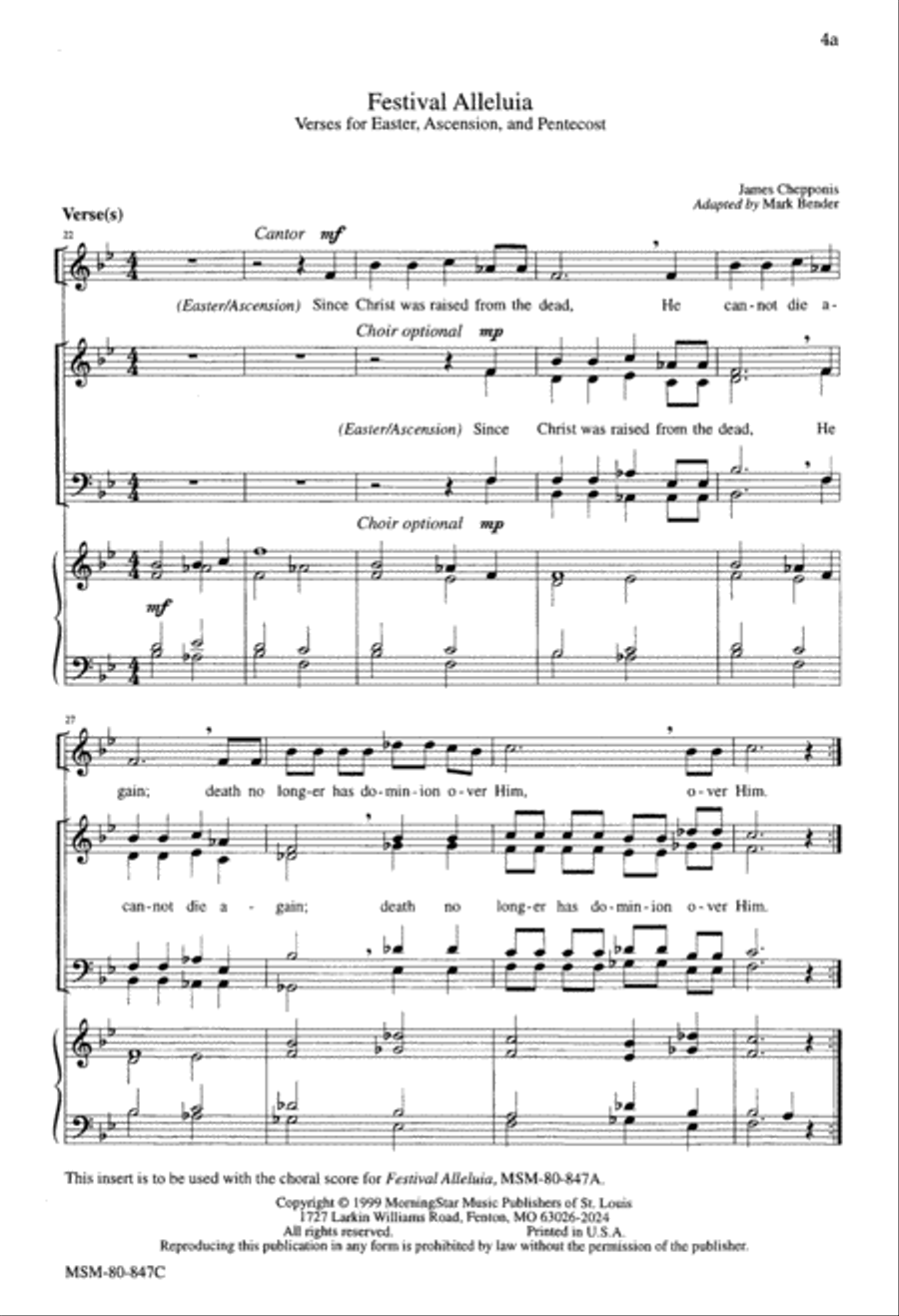 Festival Alleluia (Downloadable Optional Verses for Easter, Ascension, Pentecost) Choir scores gallery preview page 1