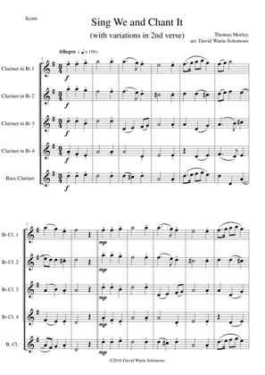 Sing we and chant it (with variations) for clarinet quintet (4 B flats and 1 bass)