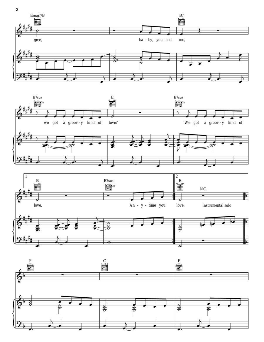 A Groovy Kind Of Love Piano, Vocal, Guitar scores gallery preview page 2